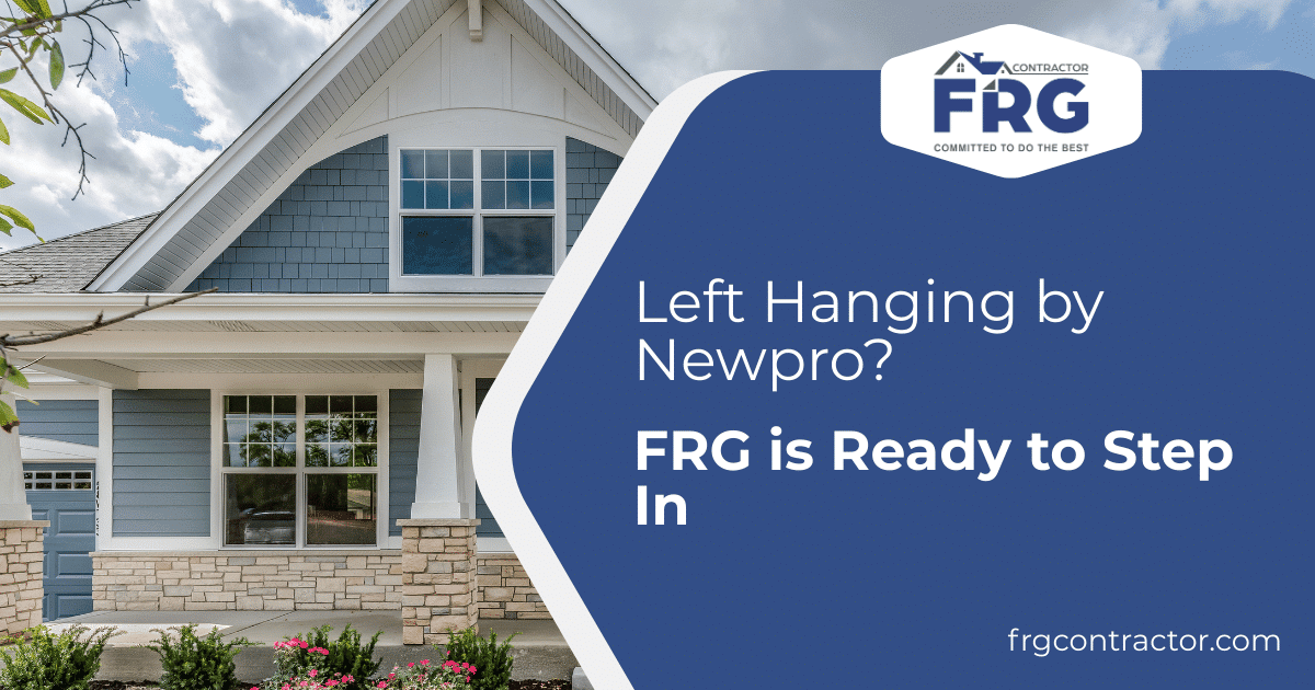 Home with blue siding with article title: Left Hanging by Newpro FRG is Ready to Step In